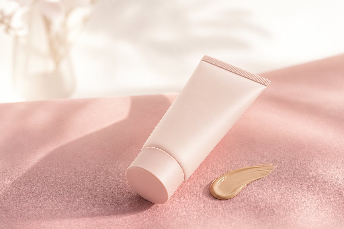 En öppen tub BB cream med krämig, ljus konsistens synlig vid öppningen — bästa koreanska BB cream 2026